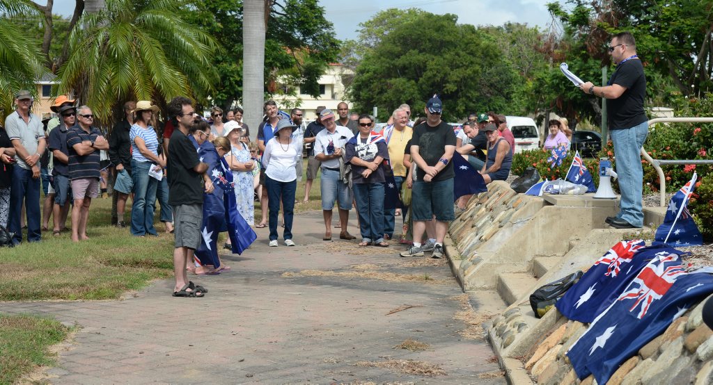 Mark Di Ruggiero speaks at the Reclaim Australia Rally. Photo Allan Reinikka / The Morning Bulletin