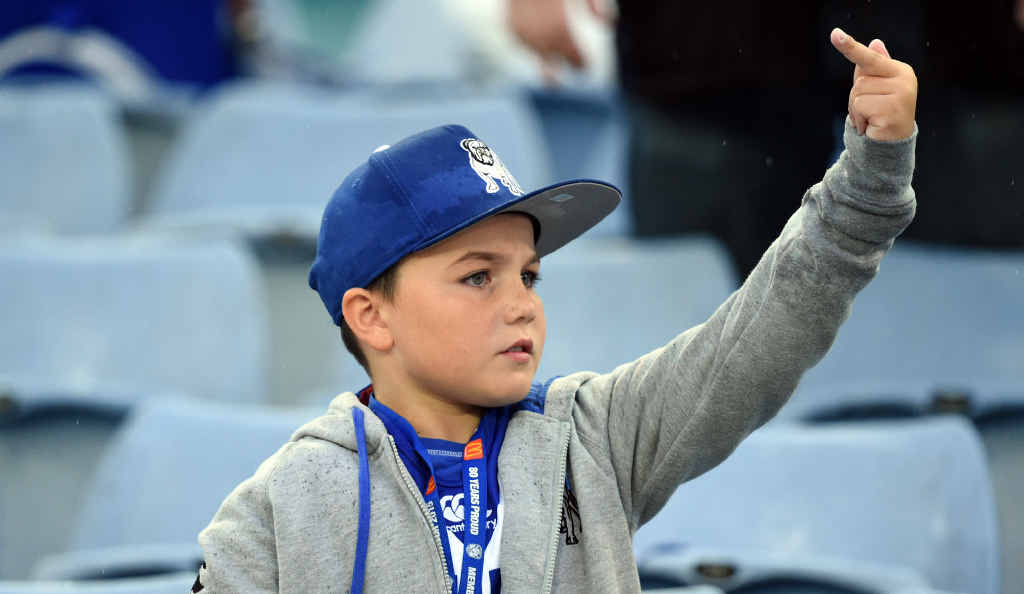 BULLDOG YOUTH: A supporter gestures at the end of the round five NRL match between Canterbury Bankstown Bulldogs and South Sydney Rabbitohs at ANZ Stadium. PHOTO: MICK TSIKAS BULLDOG YOUTH: A supporter gestures at the end of the round five NRL match between Canterbury Bankstown Bulldogs and South Sydney Rabbitohs at ANZ Stadium. PHOTO: MICK TSIKAS