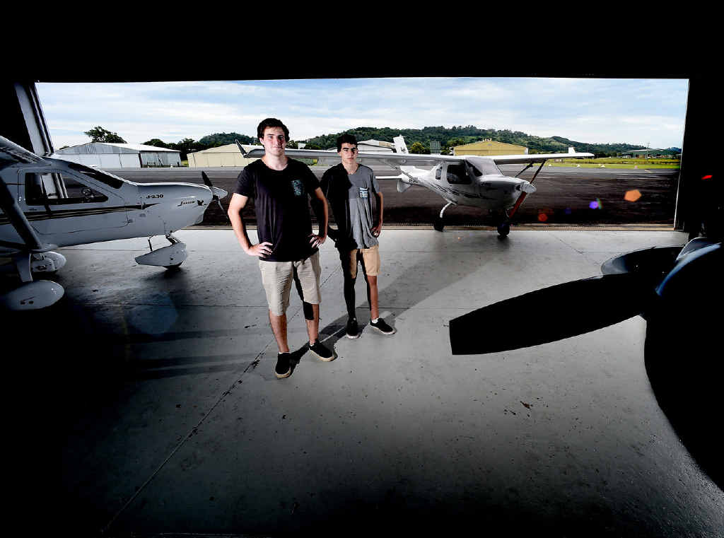 UP, UP AND AWAY: Brothers Alex, 22, and 15-year-old Mitchell Holden, of Billinudgel, both earned pilot licences by age 15. UP, UP AND AWAY: Brothers Alex, 22, and 15-year-old Mitchell Holden, of Billinudgel, both earned pilot licences by age 15.
