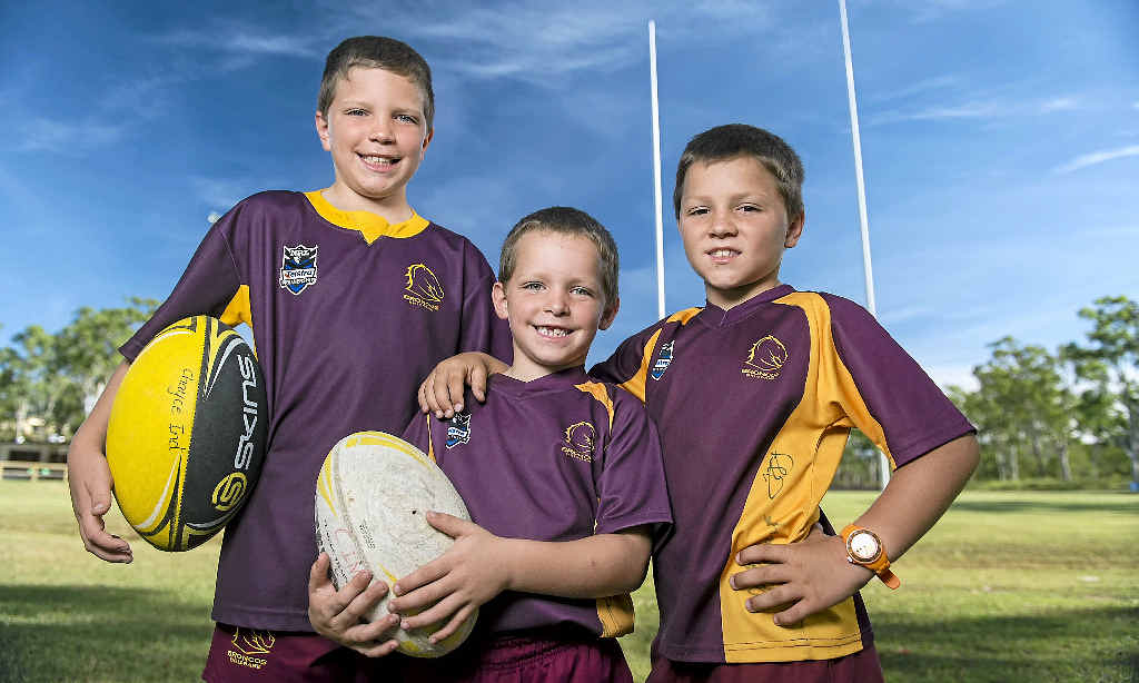 CAN’T WAIT: Lachlan Ind, 9, and brothers Lincoln, 5, and Chayce, 8, are looking forward to meeting Petero Civoniceva, David Peachey and PJ Marsh at the Calliope Junior Rugby League Development Day. CAN’T WAIT: Lachlan Ind, 9, and brothers Lincoln, 5, and Chayce, 8, are looking forward to meeting Petero Civoniceva, David Peachey and PJ Marsh at the Calliope Junior Rugby League Development Day.