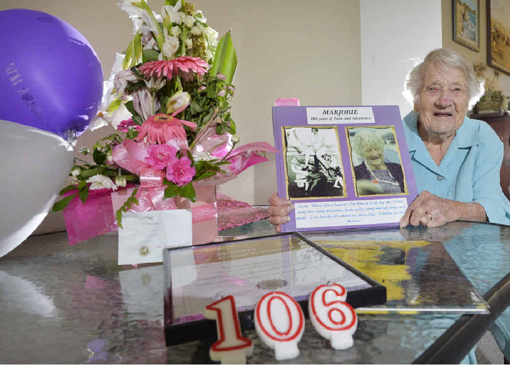 FIGHTING FIT: Remarkable Ipswich woman Marjorie Bostock has just celebrated her 106th birthday. FIGHTING FIT: Remarkable Ipswich woman Marjorie Bostock has just celebrated her 106th birthday.