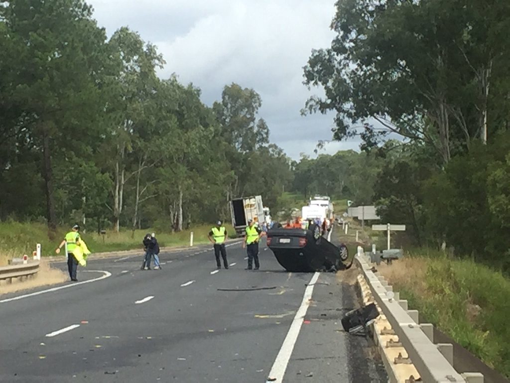 One car rolled in a four-vehicle crash on the Bruce Hwy at Gootchie. One car rolled in a four-vehicle crash on the Bruce Hwy at Gootchie.