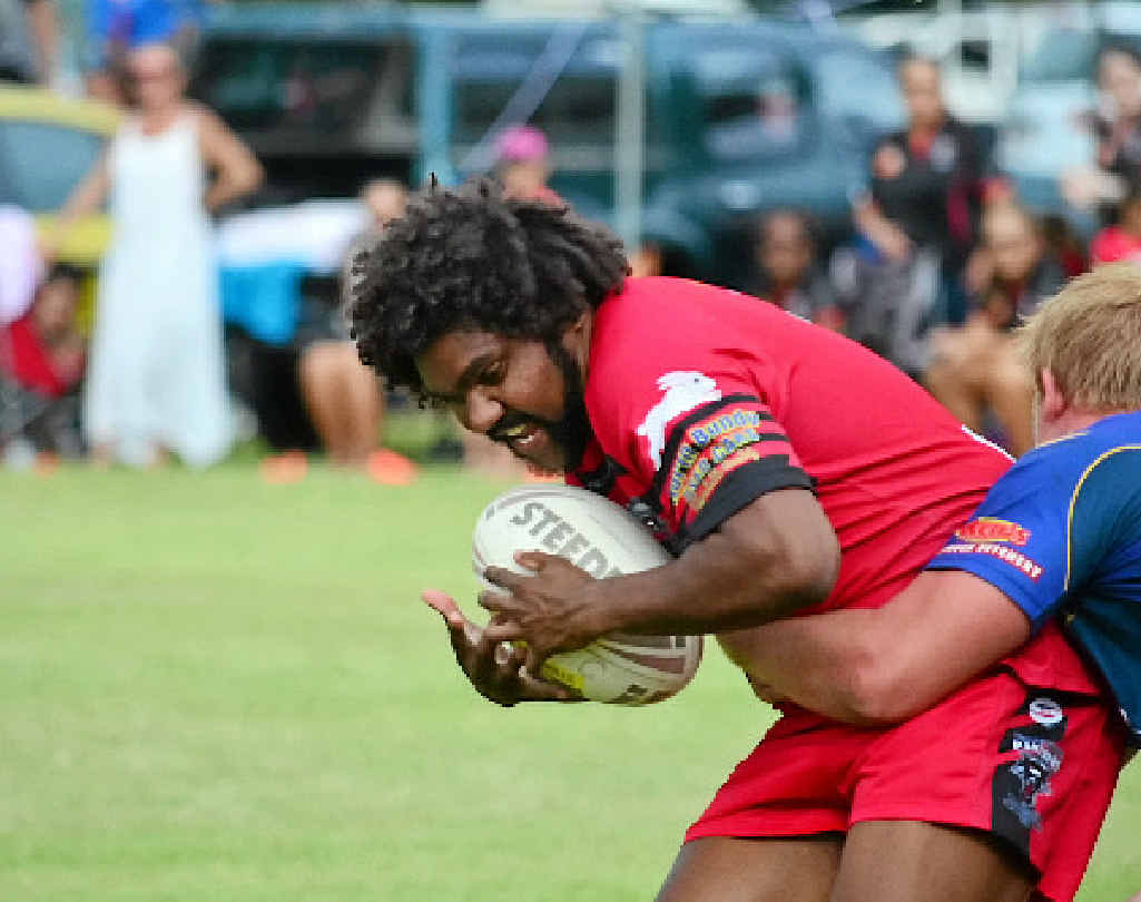 ON THE CHARGE: Wests Panthers player Will Nagas takes on the Waves Tigers’ defence at Childers Showground last month. ON THE CHARGE: Wests Panthers player Will Nagas takes on the Waves Tigers’ defence at Childers Showground last month.