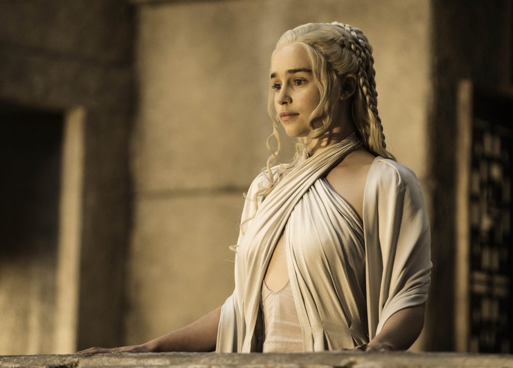 Emilia Clarke in a scene from the fifth season of the TV series Game of Thrones. Emilia Clarke in a scene from the fifth season of the TV series Game of Thrones.