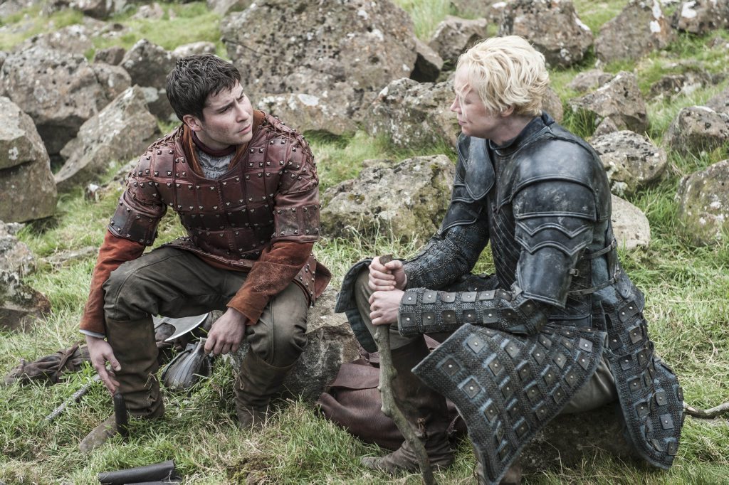 Daniel Portman and Gwendoline Christie in a scene from Game of Thrones. Daniel Portman and Gwendoline Christie in a scene from Game of Thrones.