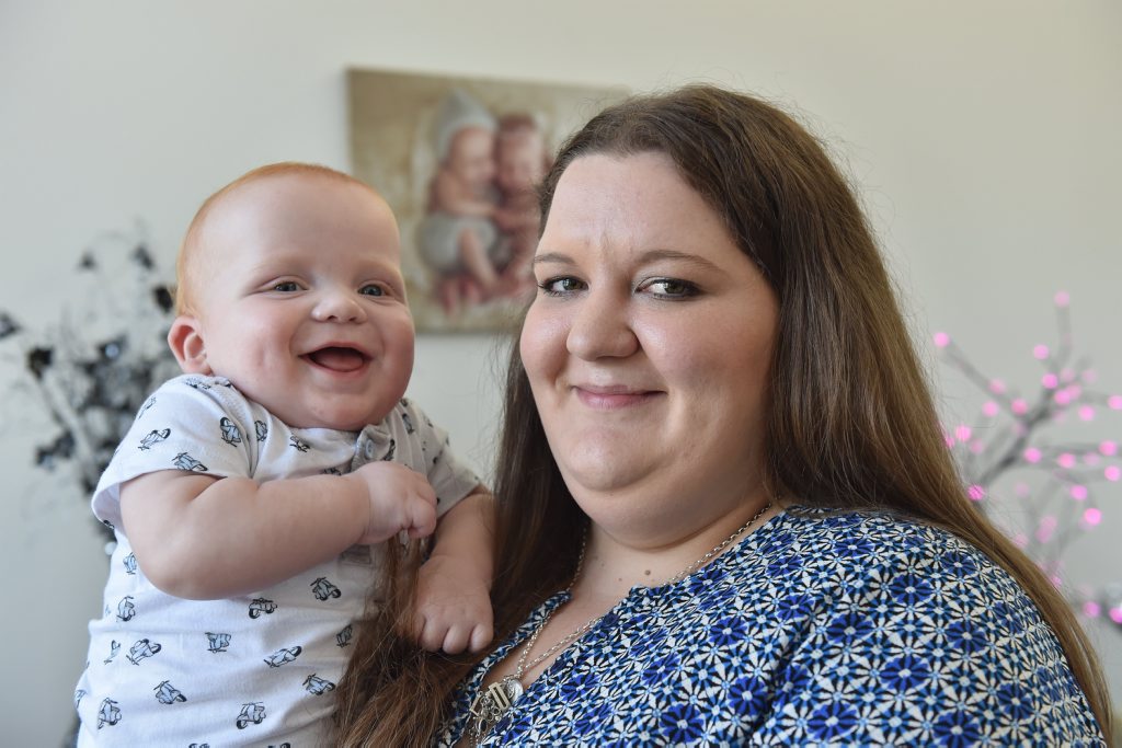 Nine-month-old Mason Perry laughs with his mum Lauren from Urangan after recovering from necrotising fasciitis. Nine-month-old Mason Perry laughs with his mum Lauren from Urangan after recovering from necrotising fasciitis.