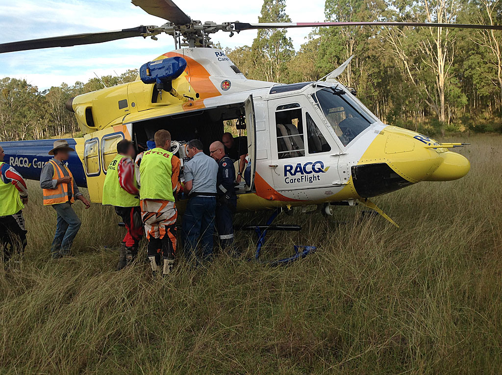 A 36-year-old man is in hospital after breaking his leg at a motorcross park south west of Ipswich on Sunday. A 36-year-old man is in hospital after breaking his leg at a motorcross park south west of Ipswich on Sunday.