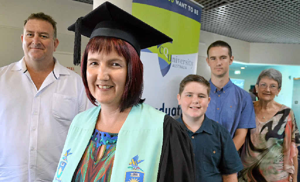 BIG DAY: Former CQUniversity STEPS bridging student Anne Inglis and her family on her graduation day. BIG DAY: Former CQUniversity STEPS bridging student Anne Inglis and her family on her graduation day.