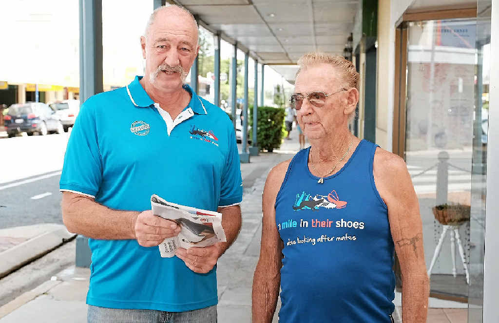 MATES FOR MATES: Whitsunday Bald Eagles president and Walk a Mile in Their Shoes organiser Jack Lumby and Tas Taylor are drumming up support for their Whitsunday Mates Looking After Mates suicide prevention program. MATES FOR MATES: Whitsunday Bald Eagles president and Walk a Mile in Their Shoes organiser Jack Lumby and Tas Taylor are drumming up support for their Whitsunday Mates Looking After Mates suicide prevention program.