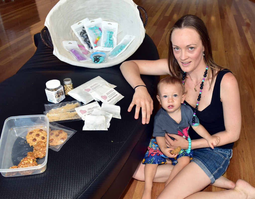 FEEDING WELL: Renee Cook was struggling with her lactation so started making “breastfeeding cookies”. She is pictured with son Levi Townsend, 14 months. FEEDING WELL: Renee Cook was struggling with her lactation so started making “breastfeeding cookies”. She is pictured with son Levi Townsend, 14 months.