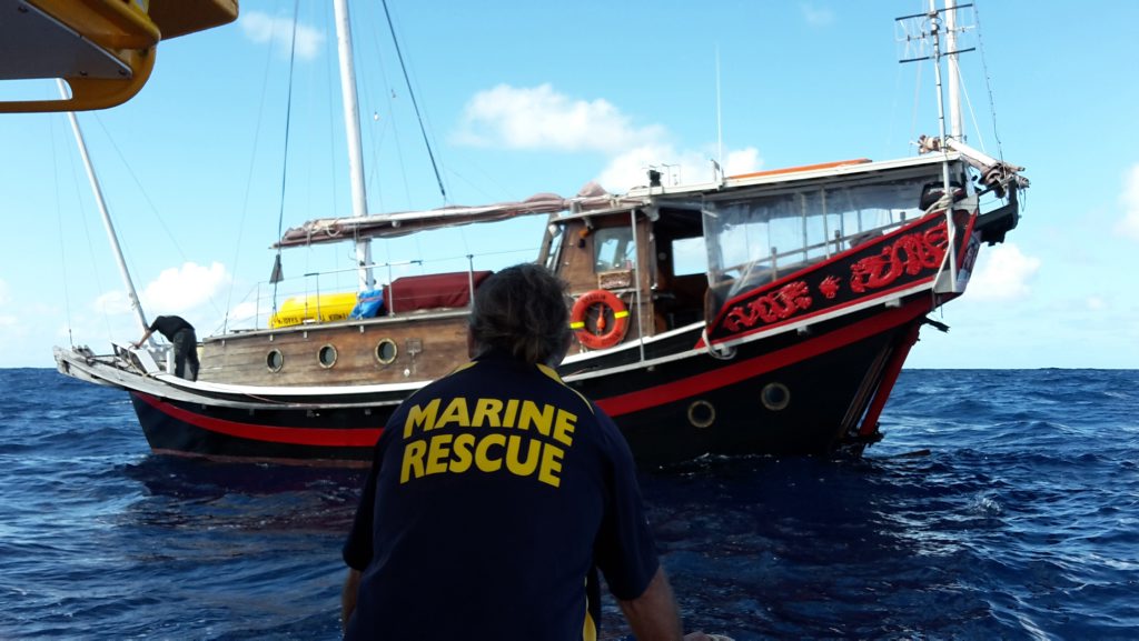 JUNK RESCUE: A rescue conducted offshore by Bundaberg VMR of a Chinese Junk Vessel over the weekend. Photo: contributed JUNK RESCUE: A rescue conducted offshore by Bundaberg VMR of a Chinese Junk Vessel over the weekend. Photo: contributed