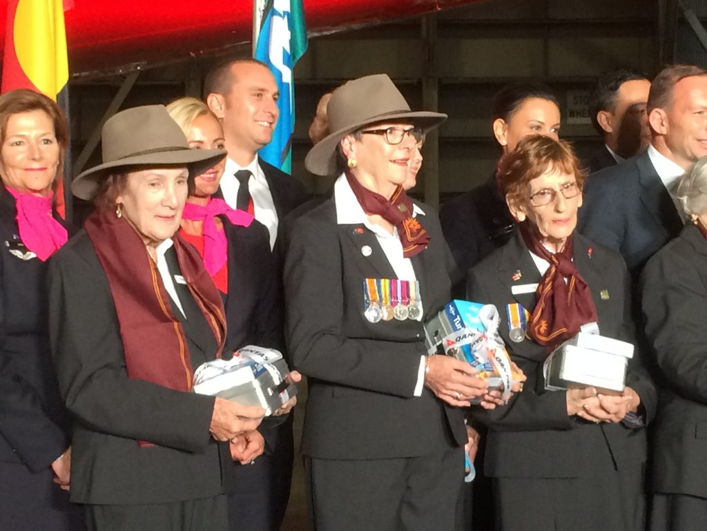 Woombye woman Diane Melloy (centre) prepares to leave to Gallipoli with nine other widows of First World War veterans to commemorate the Anzac Centenary. Photo Chris Calcino Woombye woman Diane Melloy (centre) prepares to leave to Gallipoli with nine other widows of First World War veterans to commemorate the Anzac Centenary. Photo Chris Calcino