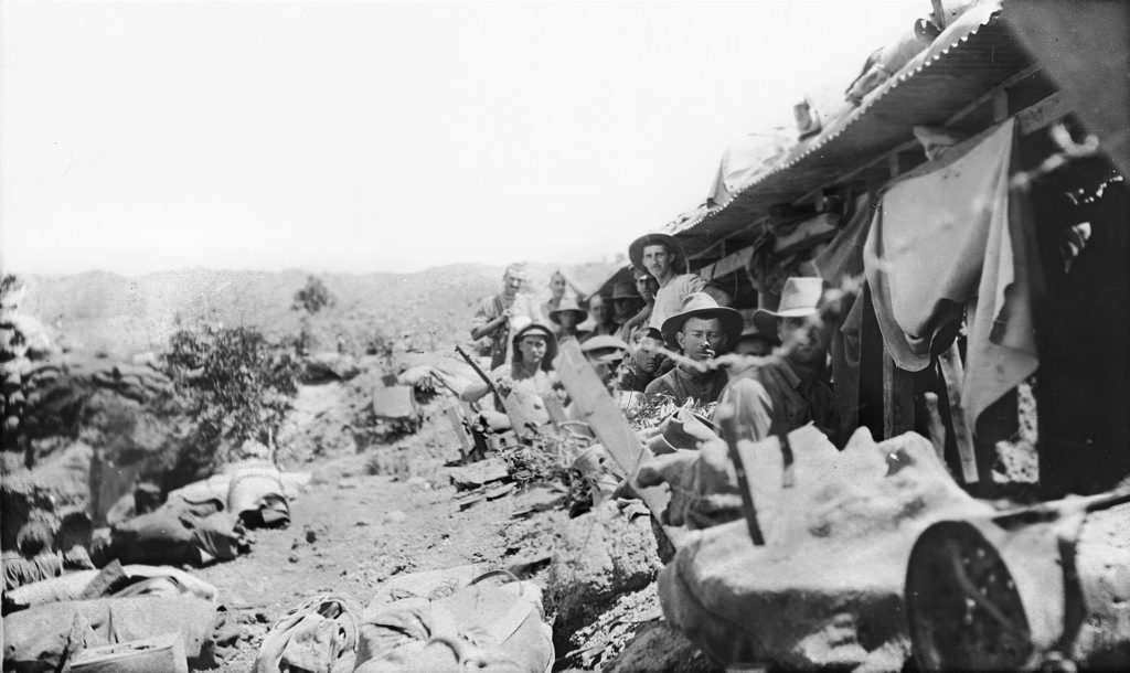 Australian soldiers in the support trenches on Pope's Hill, just before the start of the August Offensive and their ill-fated charge on August 7, 1915. Courtesy of Australian War Memorial C02699 Australian soldiers in the support trenches on Pope's Hill, just before the start of the August Offensive and their ill-fated charge on August 7, 1915. Courtesy of Australian War Memorial C02699