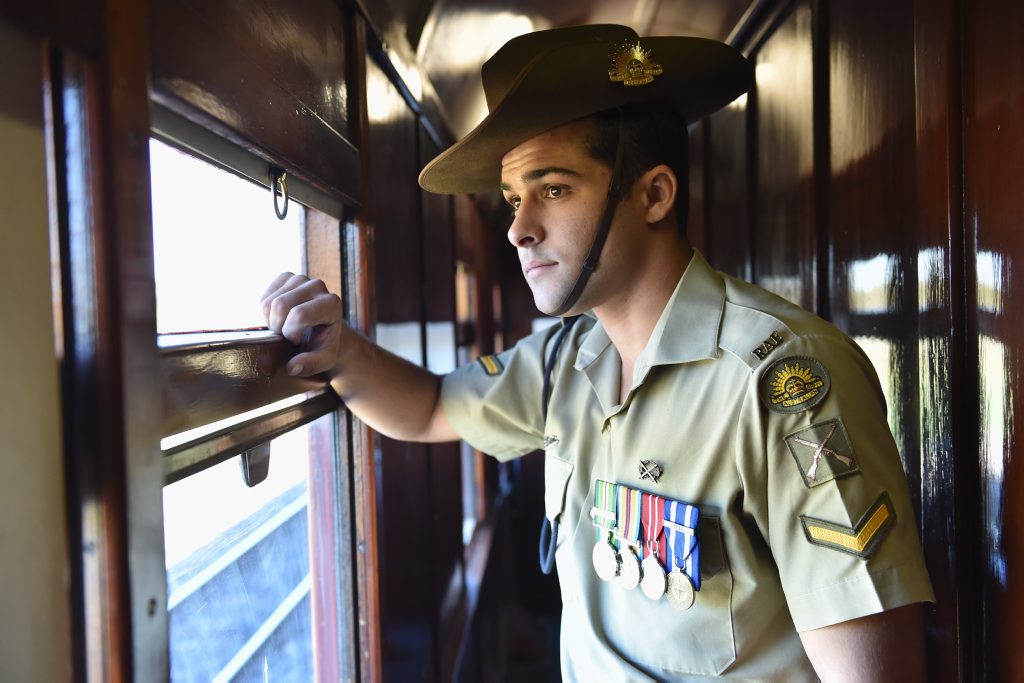 2015 Anzac Troop Train Re-Enactment - Rockhampton to Maryborough. Lance Corporal Ben McDonald - born in Maryborough. Photo: Alistair Brightman / Fraser Coast Chronicle 2015 Anzac Troop Train Re-Enactment - Rockhampton to Maryborough. Lance Corporal Ben McDonald - born in Maryborough. Photo: Alistair Brightman / Fraser Coast Chronicle