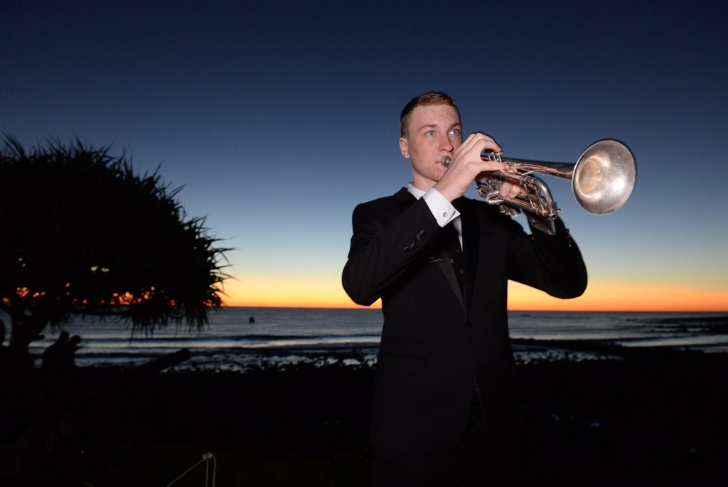 DAWN SOUNDS: The last Post by Michael Newell at the Bargara Dawn Service. Photo: Mike Knott / NewsMail DAWN SOUNDS: The last Post by Michael Newell at the Bargara Dawn Service. Photo: Mike Knott / NewsMail