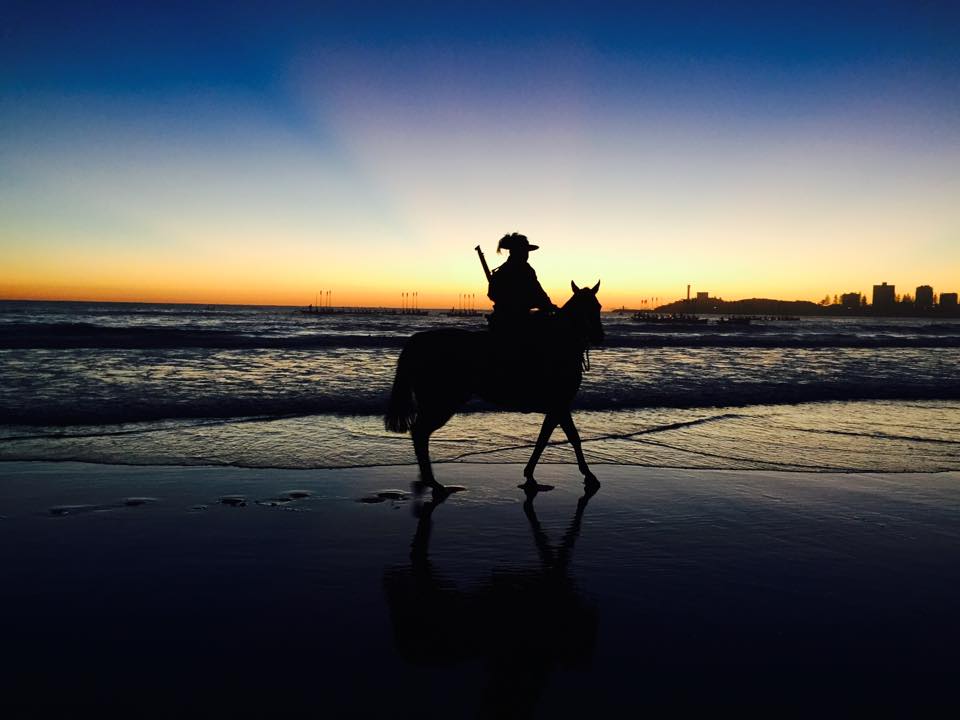 A Light Horse Brigade member on Mooloolaba Beach at part of the dawn service. A Light Horse Brigade member on Mooloolaba Beach at part of the dawn service.