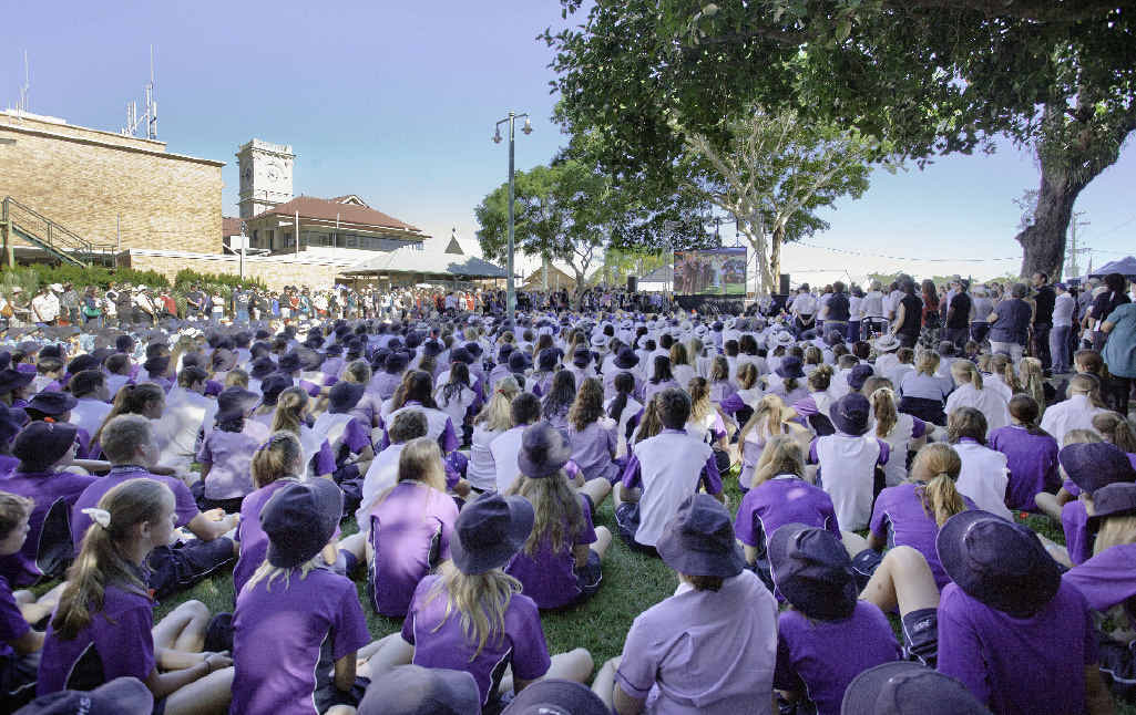 PROUD PART OF THE SERVICE: Hundreds of Aldridge State High School students watch the Anzac Day ceremony in Queens Park on the big screen. PROUD PART OF THE SERVICE: Hundreds of Aldridge State High School students watch the Anzac Day ceremony in Queens Park on the big screen.