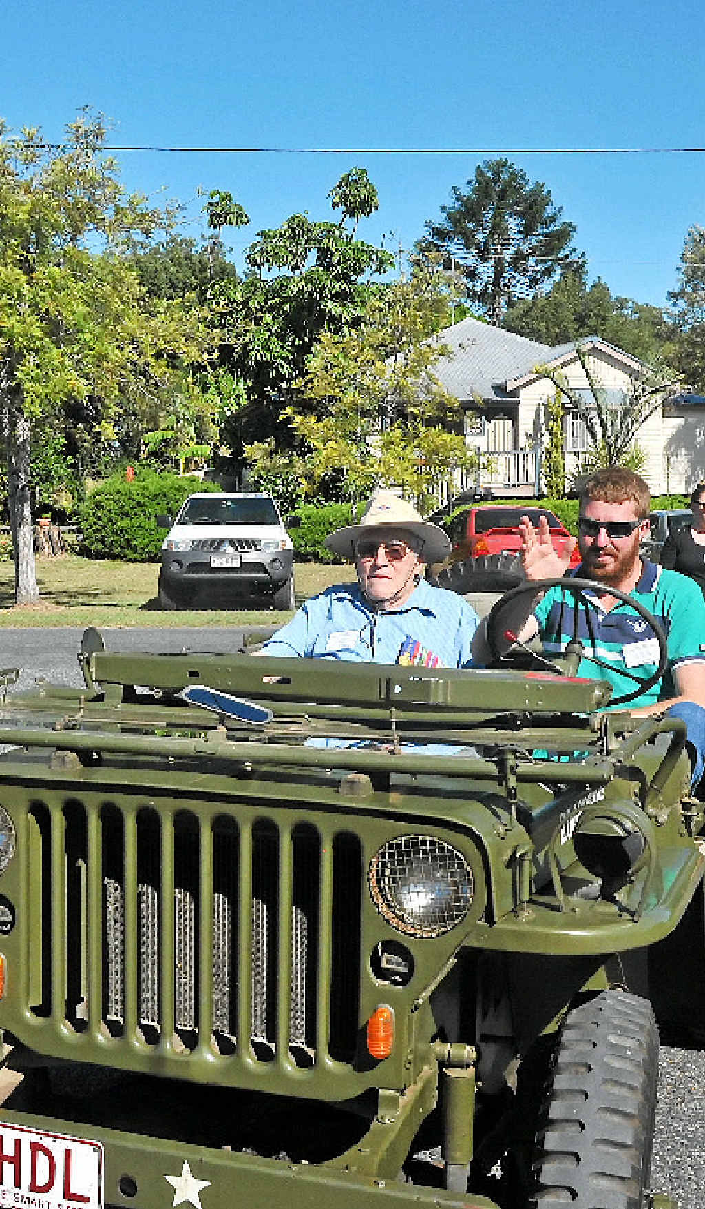 MARCH: Emra Burkit Marxsen rides in an army Jeep in the Ubobo Anzac Day Service March. MARCH: Emra Burkit Marxsen rides in an army Jeep in the Ubobo Anzac Day Service March.