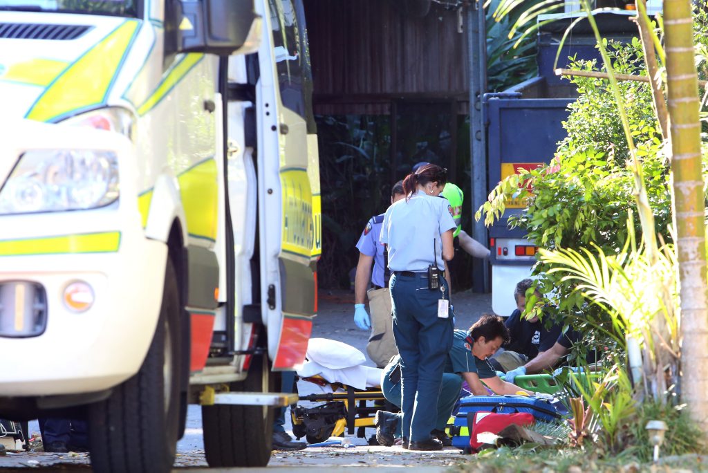 The scene of an accident at Tanawha in which a man sustained lower leg injuries after being hit by a truck which then struck the house. Photo: Nicola Brander / Sunshine Coast Daily. The scene of an accident at Tanawha in which a man sustained lower leg injuries after being hit by a truck which then struck the house. Photo: Nicola Brander / Sunshine Coast Daily.