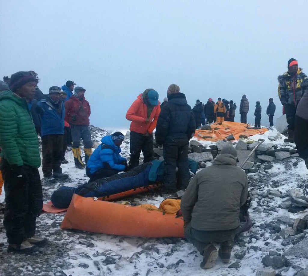 In this Sunday, April 26, 2015 photo, people critically injured in an avalanche are wrapped to be evacuated out of Everest Base Camp, Nepal. An avalanche on Saturday, set off by the massive earthquake that struck Nepal, left more than a dozen people dead and dozens more injured. In this Sunday, April 26, 2015 photo, people critically injured in an avalanche are wrapped to be evacuated out of Everest Base Camp, Nepal. An avalanche on Saturday, set off by the massive earthquake that struck Nepal, left more than a dozen people dead and dozens more injured.
