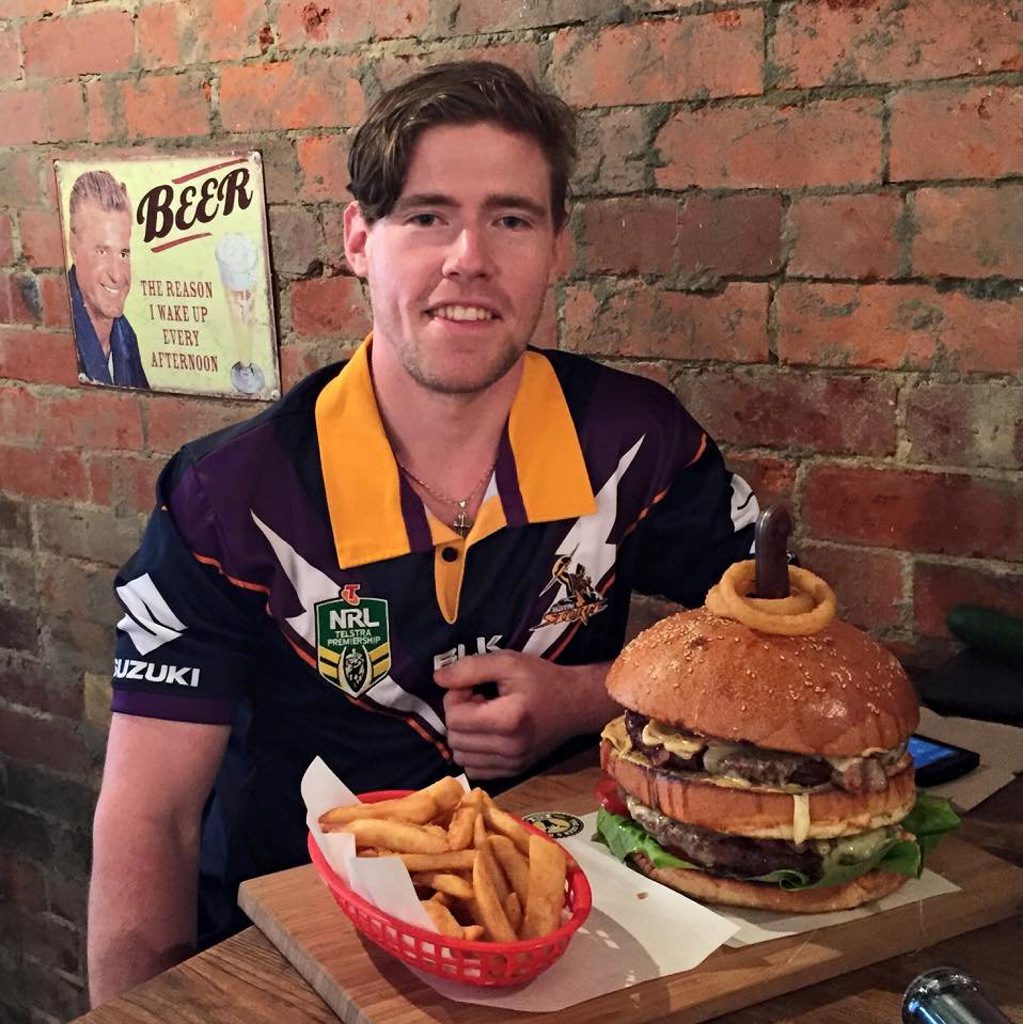 Issac Martin is attempting to break a world record by eating 3.6kg of beef patties in a burger. Photo Contributed Issac Martin is attempting to break a world record by eating 3.6kg of beef patties in a burger. Photo Contributed