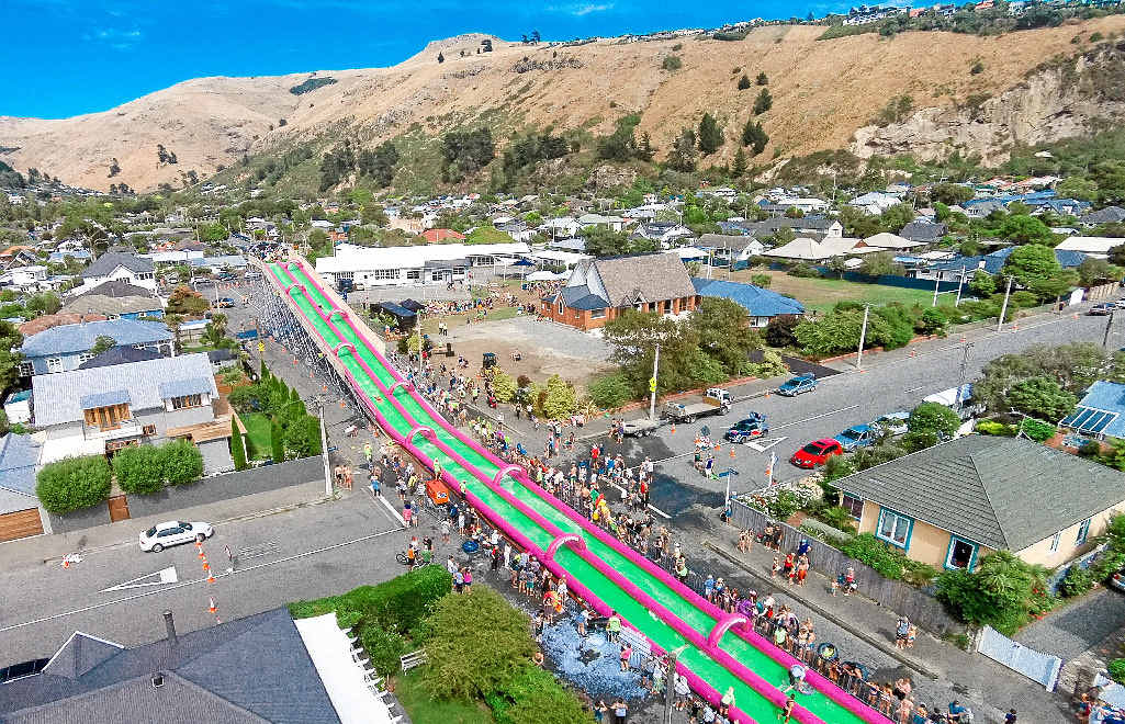The 220-m slip and slide will line Burgess St at Caloundra The 220-m slip and slide will line Burgess St at Caloundra