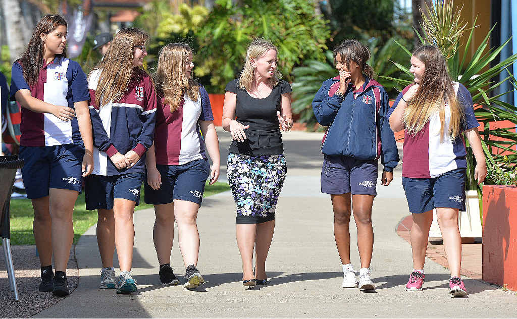 Education Minister Kate Jones with students in Mackay earlier this year. Education Minister Kate Jones with students in Mackay earlier this year.