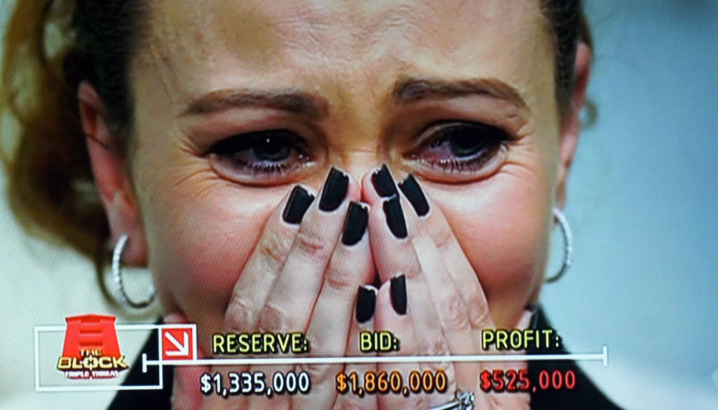 Jess cries tears of joy as she and husband Ayden make more than half a million dollars' profit. Jess cries tears of joy as she and husband Ayden make more than half a million dollars' profit.