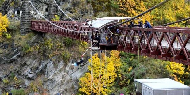 Mary Manssen, of Auckland, becomes the oldest woman to jump with AJ Hackett Bungy at its Kawarau site, near Queenstown.
Mary Manssen, of Auckland, becomes the oldest woman to jump with AJ Hackett Bungy at its Kawarau site, near Queenstown.