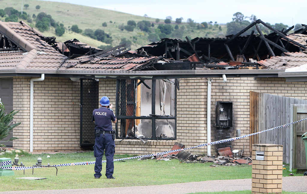 CHAOS: A house erupted into flames and police attended a disturbance at properties in McInnes St, Lowood. CHAOS: A house erupted into flames and police attended a disturbance at properties in McInnes St, Lowood.