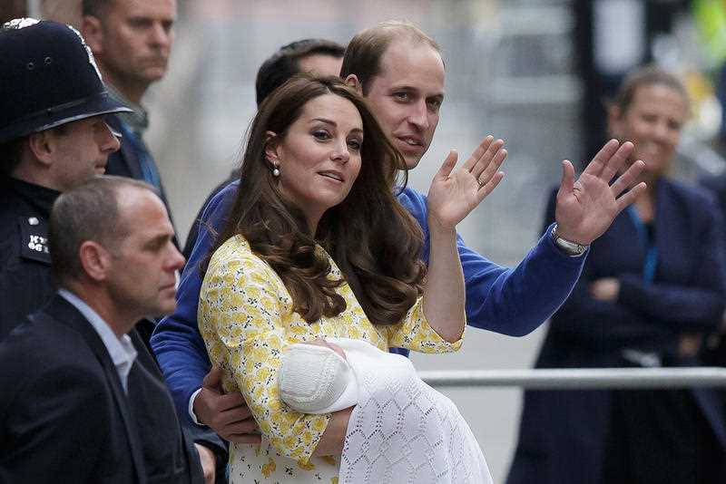 Britain's Prince William and Kate, Duchess of Cambridge and their newborn baby princess, wave to the public as they leave St. Mary's Hospital's exclusive Lindo Wing in London, Saturday, May 2, 2015. The Duchess gave birth to the Princess on Saturday morning. Britain's Prince William and Kate, Duchess of Cambridge and their newborn baby princess, wave to the public as they leave St. Mary's Hospital's exclusive Lindo Wing in London, Saturday, May 2, 2015. The Duchess gave birth to the Princess on Saturday morning.