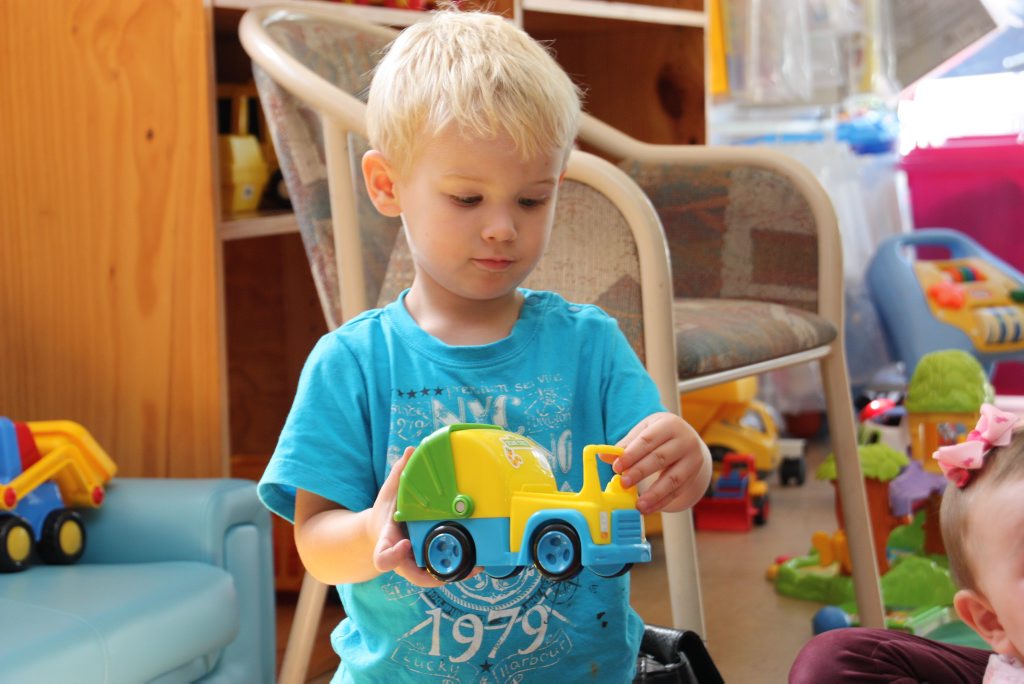 Playing with a truck at playgroup is Cooper Gray, 2.5 years. Photo Megan Masters / The Chronicle