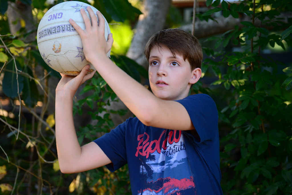 AIMING FOR SOMETHING DIFFERENT: Westwood youngster Beau Scott aims for his goal of becoming a student netball player. AIMING FOR SOMETHING DIFFERENT: Westwood youngster Beau Scott aims for his goal of becoming a student netball player.