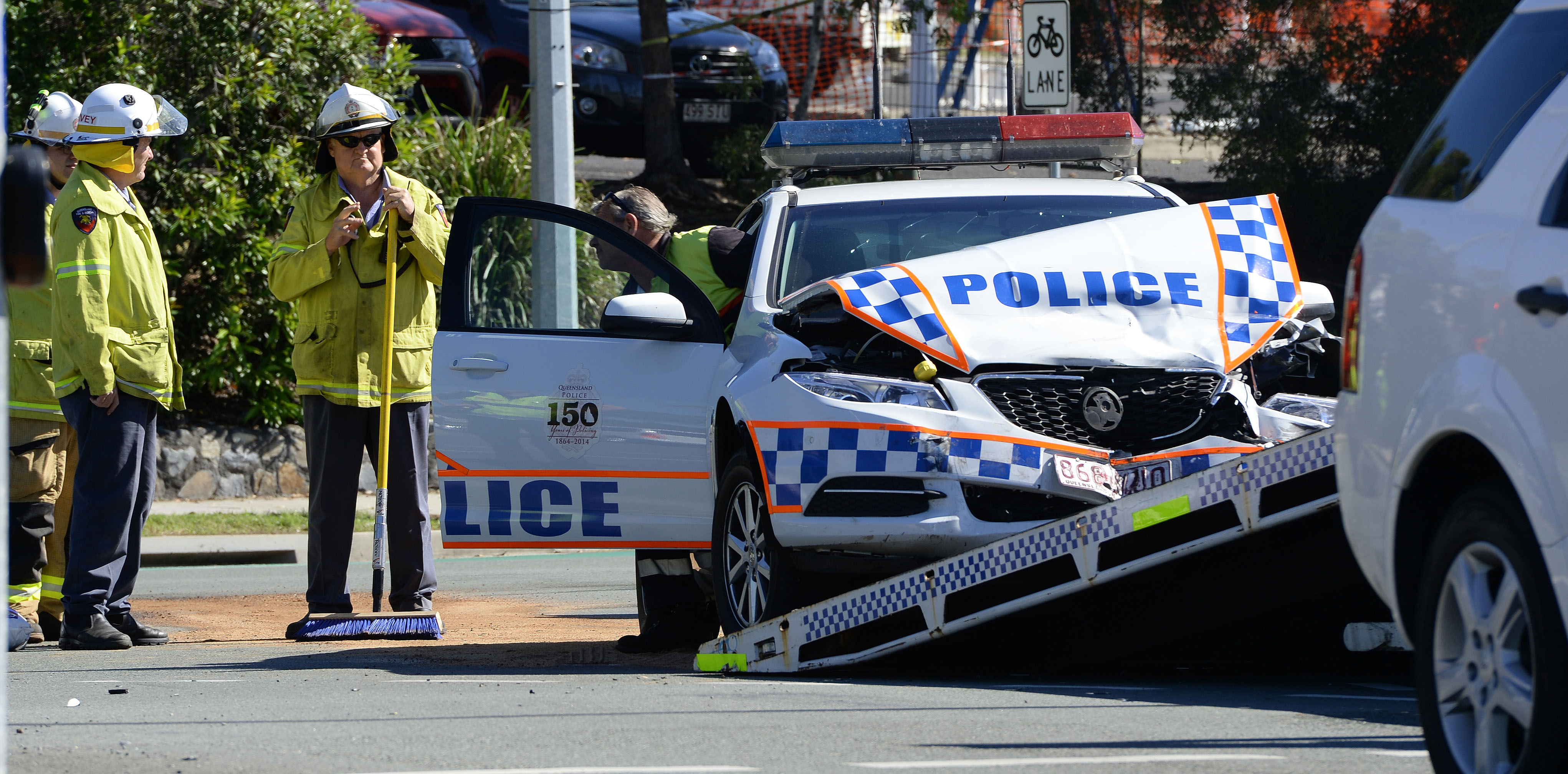 A police car was involved in a traffic crash on the corner of Collingwood Drive and Smiths Road in Redbank on Wednesday morning. A police car was involved in a traffic crash on the corner of Collingwood Drive and Smiths Road in Redbank on Wednesday morning.