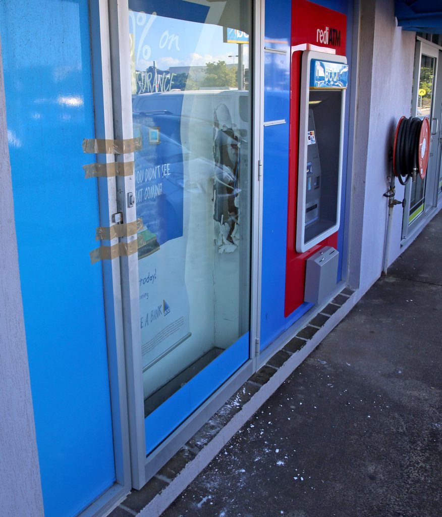Damage done to the BOQ on Blundell Boulevard, South Tweed after an attempted robbery. Photo: Nolan Verheij-Full / Tweed Daily News Damage done to the BOQ on Blundell Boulevard, South Tweed after an attempted robbery. Photo: Nolan Verheij-Full / Tweed Daily News