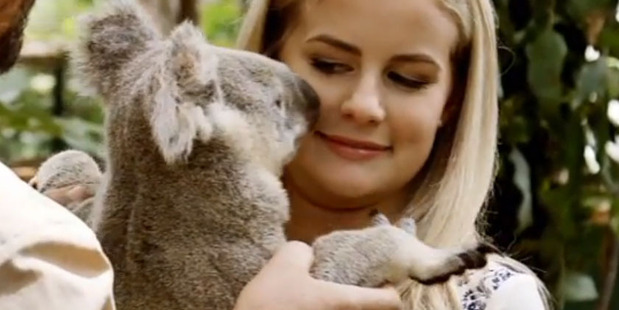 Matilda Rice meets Happy Jay the flatulent koala during an episode of The Bachelor NZ. Matilda Rice meets Happy Jay the flatulent koala during an episode of The Bachelor NZ.