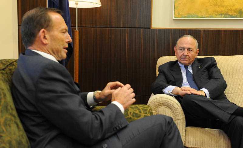 Prime Minister Tony Abbot (left) speaks with Maurice Newman, AC at the governemnt's offices in Treasury Place in Melbourne, Thursday, Sept. 26, 2013. Newman will be in charge of the government's business advisory council. Prime Minister Tony Abbot (left) speaks with Maurice Newman, AC at the governemnt's offices in Treasury Place in Melbourne, Thursday, Sept. 26, 2013. Newman will be in charge of the government's business advisory council.