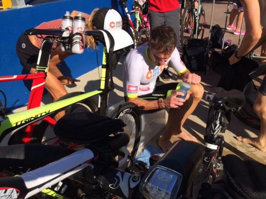 Stephen Gage in the transition from swim to bike. He never looked back, hitting the lead and remaining in front for the remainder of day one. Stephen Gage in the transition from swim to bike. He never looked back, hitting the lead and remaining in front for the remainder of day one.