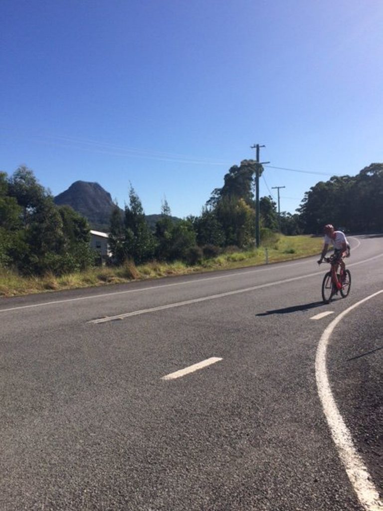 Tony Bryan rides through Cooroy. Tony Bryan rides through Cooroy.