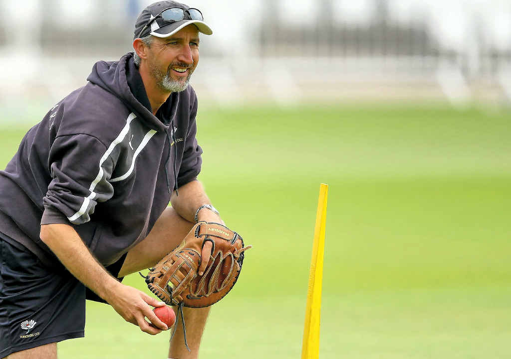 RIGHT MAN: Jason Gillespie looks on during a Yorkshire training session. RIGHT MAN: Jason Gillespie looks on during a Yorkshire training session.