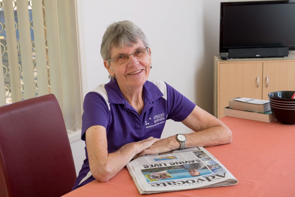 RECOGNITION: Vision Australia has thanked Julie Larsen for the newspaper reading service she offers the vision impaired on the Coffs Coast. Photo: Trevor Veale / Coffs Coast Advocate RECOGNITION: Vision Australia has thanked Julie Larsen for the newspaper reading service she offers the vision impaired on the Coffs Coast. Photo: Trevor Veale / Coffs Coast Advocate