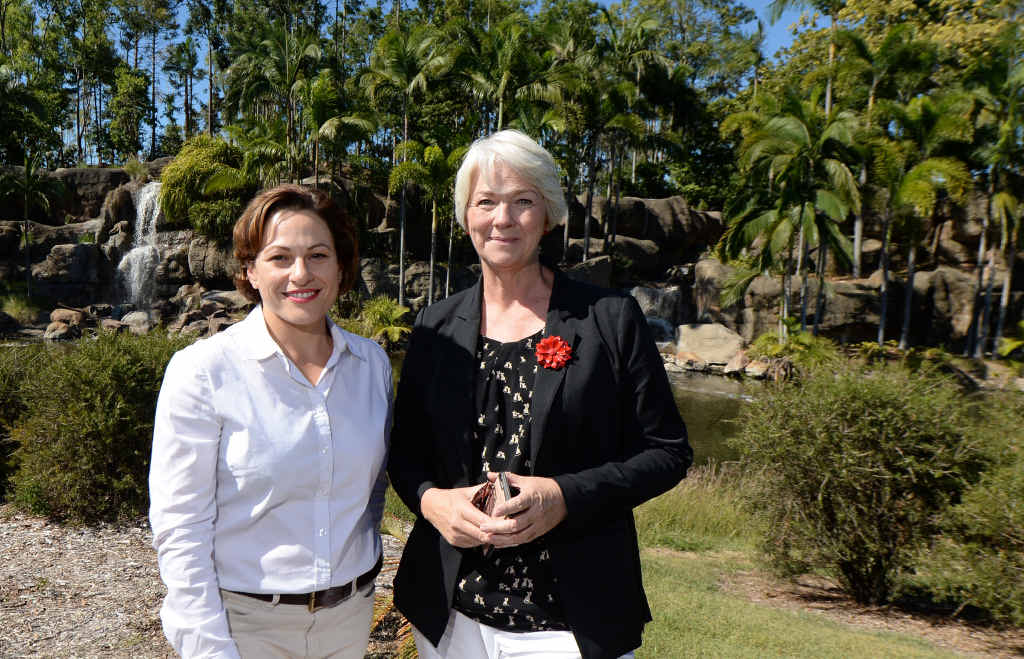 FLICK THE SWITCH: Deputy Premier Jackie Trad visits Kershaw Gardens in Rockhampton with Mayor Margaret Strelow yesterday, where the iconic waterfalls was switched on. Unfortunately the damage to the entire gardens is so widespread that the waterfall is the only part that our community and visitors can view at this stage, Cr Strelow said. She said the remainder of Kershaw was closed until environmental tests determined the way forward. “The gardens went from a landfill, to a much loved park, but is now effectively a landfill again,” she said. FLICK THE SWITCH: Deputy Premier Jackie Trad visits Kershaw Gardens in Rockhampton with Mayor Margaret Strelow yesterday, where the iconic waterfalls was switched on. Unfortunately the damage to the entire gardens is so widespread that the waterfall is the only part that our community and visitors can view at this stage, Cr Strelow said. She said the remainder of Kershaw was closed until environmental tests determined the way forward. “The gardens went from a landfill, to a much loved park, but is now effectively a landfill again,” she said.