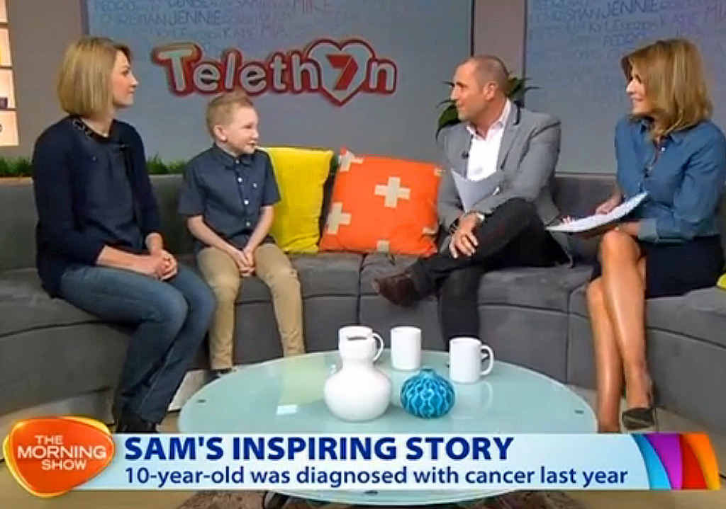 NATIONAL: Sam Carroll and his mum Angela appear on The Morning Show with Larry Edmur and Kylie Gillies. PHOTO: SCREENSHOT FROM CHANNEL 7 NATIONAL: Sam Carroll and his mum Angela appear on The Morning Show with Larry Edmur and Kylie Gillies. PHOTO: SCREENSHOT FROM CHANNEL 7