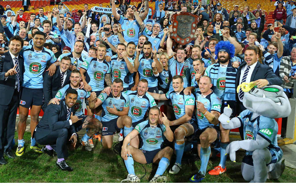 The NSW Blues rugby league squad celebrate last year’s State of Origin series win. The NSW Blues rugby league squad celebrate last year’s State of Origin series win.