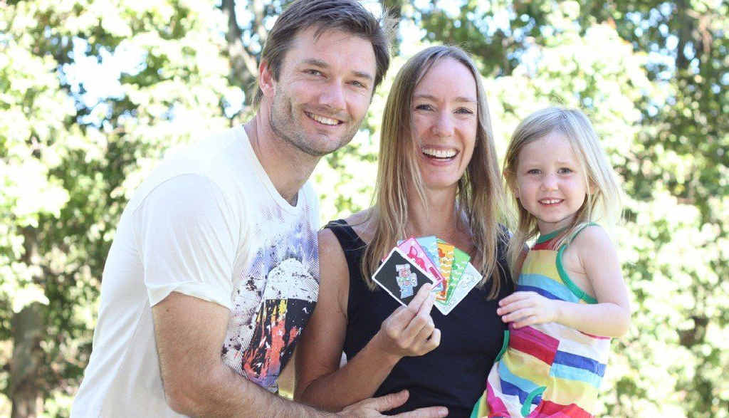 CARD CHALLENGE: Hejira Convery, inventor of wacky card game Zoolu, with her partner Phill Joyce and daughter Ajuna, 3. CARD CHALLENGE: Hejira Convery, inventor of wacky card game Zoolu, with her partner Phill Joyce and daughter Ajuna, 3.