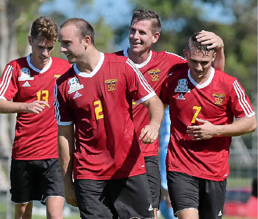 ON TARGET: Sunshine Coast Fire players celebrate during their 6-0 drubbing of Brisbane City in an NPL Queensland clash earlier this season at Sunshine Coast Stadium. ON TARGET: Sunshine Coast Fire players celebrate during their 6-0 drubbing of Brisbane City in an NPL Queensland clash earlier this season at Sunshine Coast Stadium.