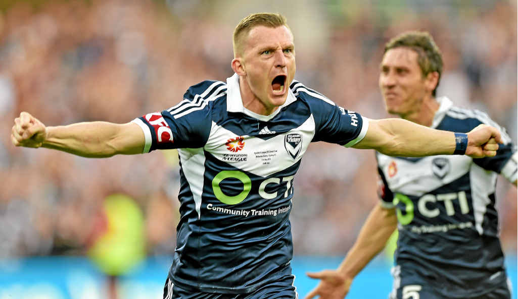 OFF AND RUNNING: Besart Berisha celebrates after scoring a goal for Melbourne Victory in the A-League grand final win over Sydney. OFF AND RUNNING: Besart Berisha celebrates after scoring a goal for Melbourne Victory in the A-League grand final win over Sydney.