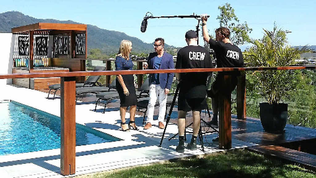 ON CAMERA: Filming for Best Houses Australia. RIGHT: Tom Loach, Gary Takle, Anne McDonald and Daniel Takle.