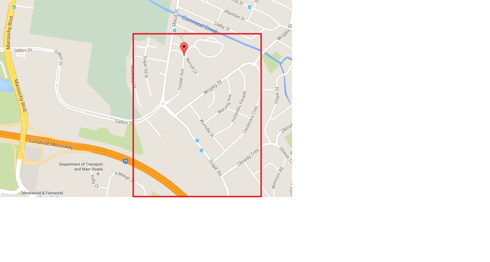 The red square shows the area that Queensland Police are currently searching for a suspected gunman in Maroochydore The red square shows the area that Queensland Police are currently searching for a suspected gunman in Maroochydore