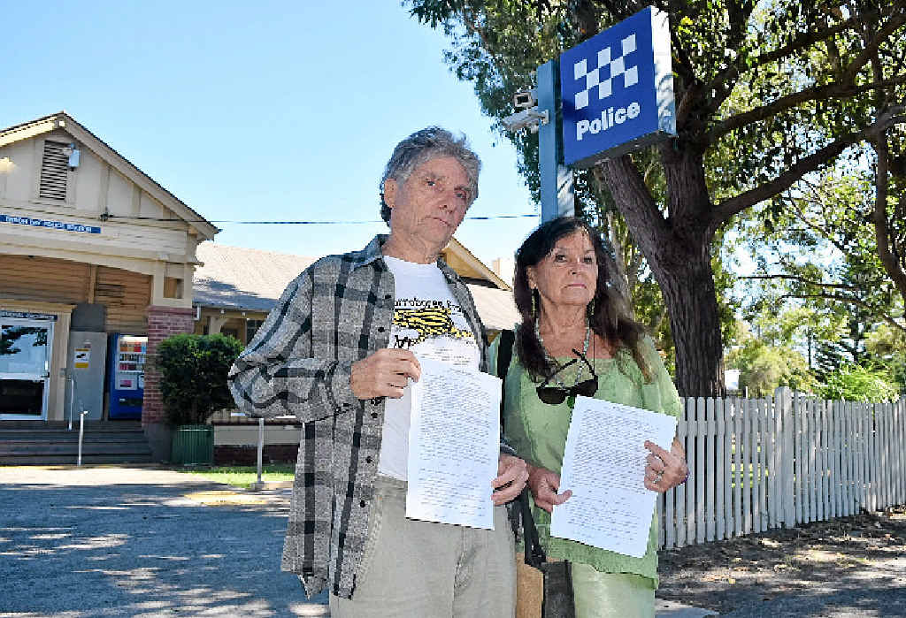 LEGAL MATTER: Jim Beetson and Maggi Luke outside Byron Bay police station on the way to lodging their statutory declarations over the shoe-throwing incident at Byron Shire Council’s Thursday meeting. LEGAL MATTER: Jim Beetson and Maggi Luke outside Byron Bay police station on the way to lodging their statutory declarations over the shoe-throwing incident at Byron Shire Council’s Thursday meeting.